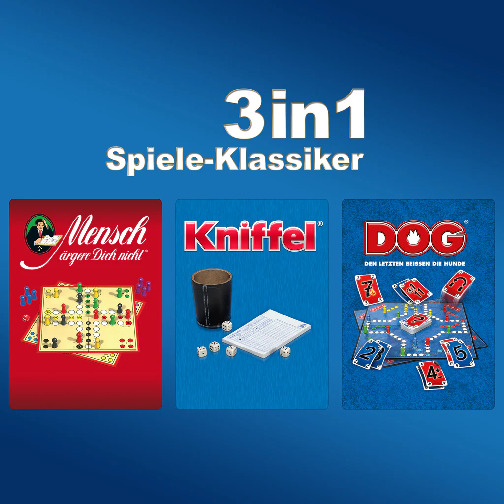 3in1 Spiele-Klassiker: Mensch ärgere Dich nicht® + Kniffel® + DOG®
